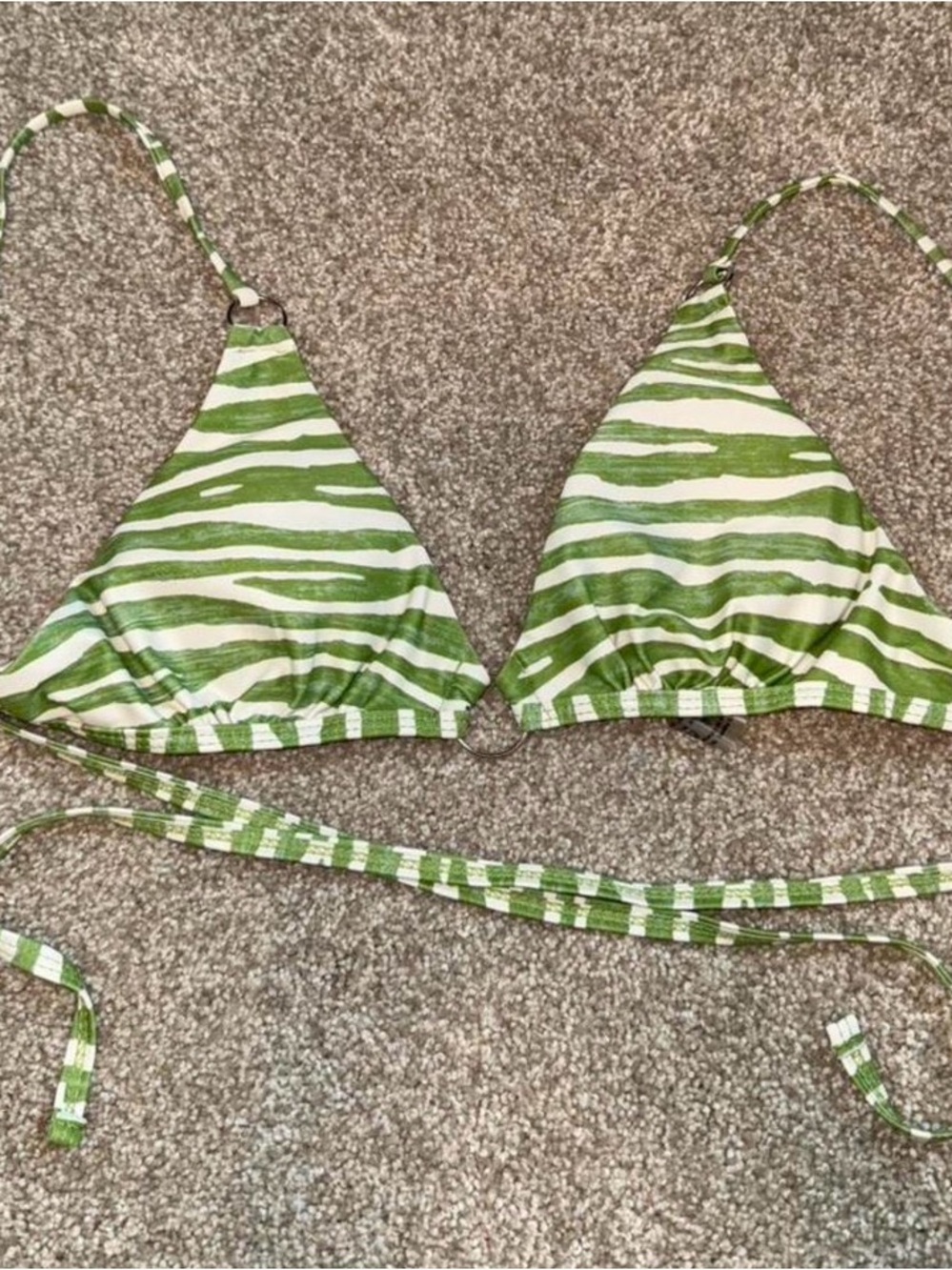 SHEIN Green and White Striped Bikini Top